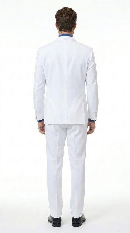 Men’s White Classic Microfiber Shawl Tuxedo with Jacket and Pants, Formal Wedding Dinner Suit