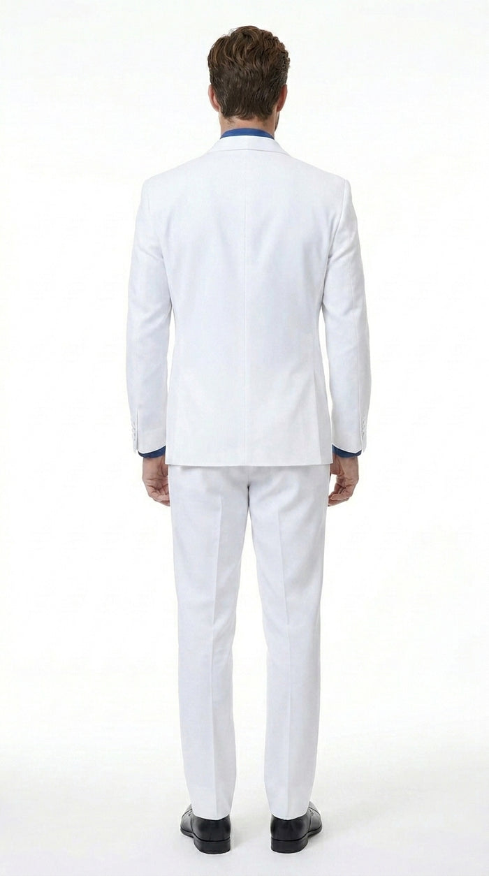 Men’s White Classic Microfiber Shawl Tuxedo with Jacket and Pants, Formal Wedding Dinner Suit