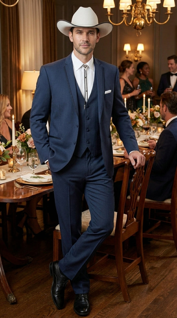 Men’s Slate Blue Western Sport Coat with Two Button Front, Notch Lapel Designer Blazer Jacket