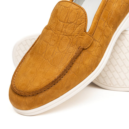 Zelli Livorno Stampata Crocodile Embossed Nubuck Loafer in Cognac