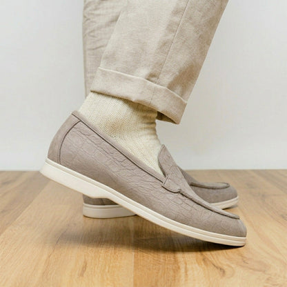 Zelli Livorno Stampata Crocodile Embossed Nubuck Loafer in Bone