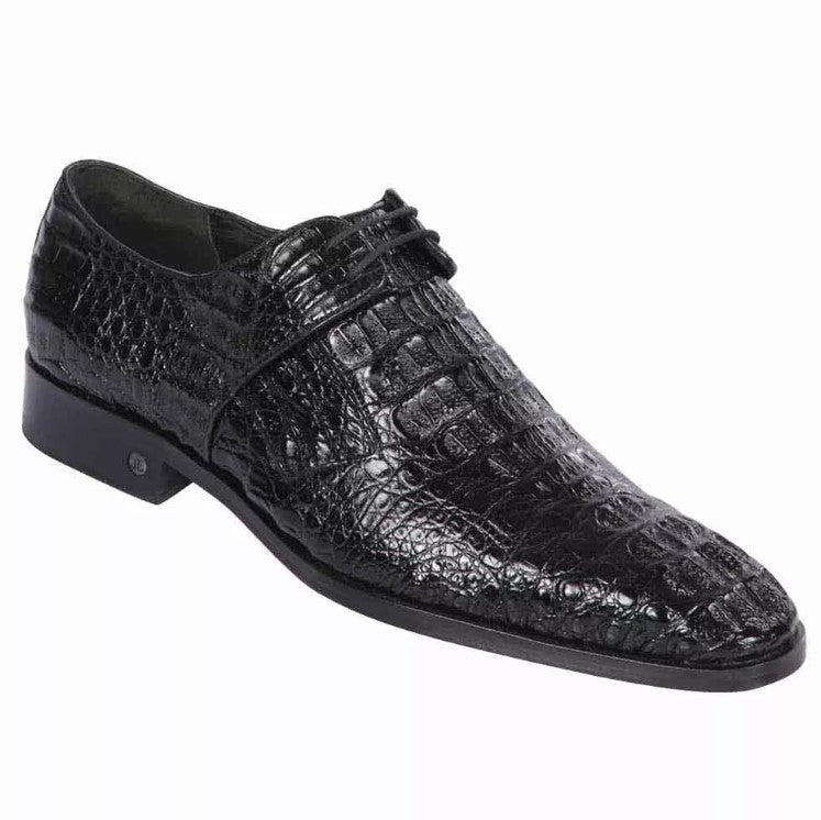 Mens Black Genuine Full Crocodile Leather Lace-Up Dress Shoes