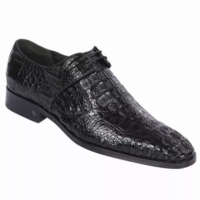 Mens Black Genuine Full Crocodile Leather Lace-Up Dress Shoes