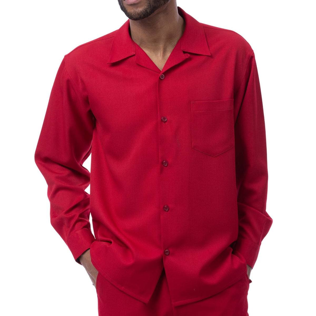 Red 2-Piece Solid Long Sleeve Walking Suit