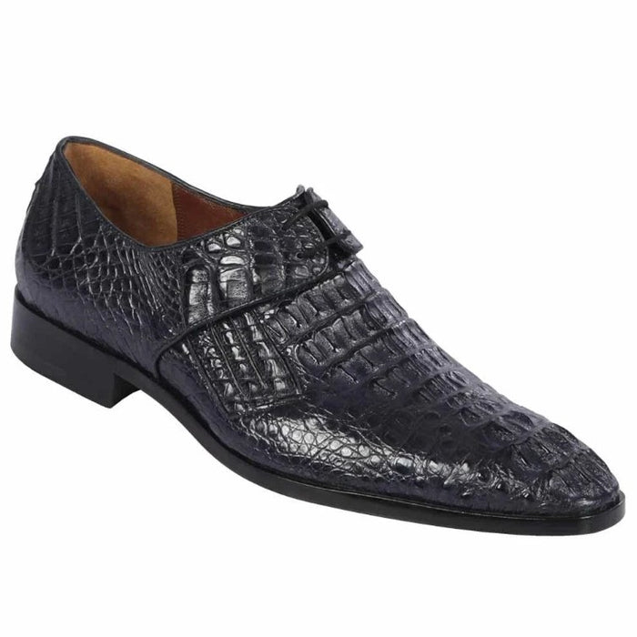 Mens Navy Exotic Leather Loafers Genuine Crocodile and Calfskin Slip-Ons