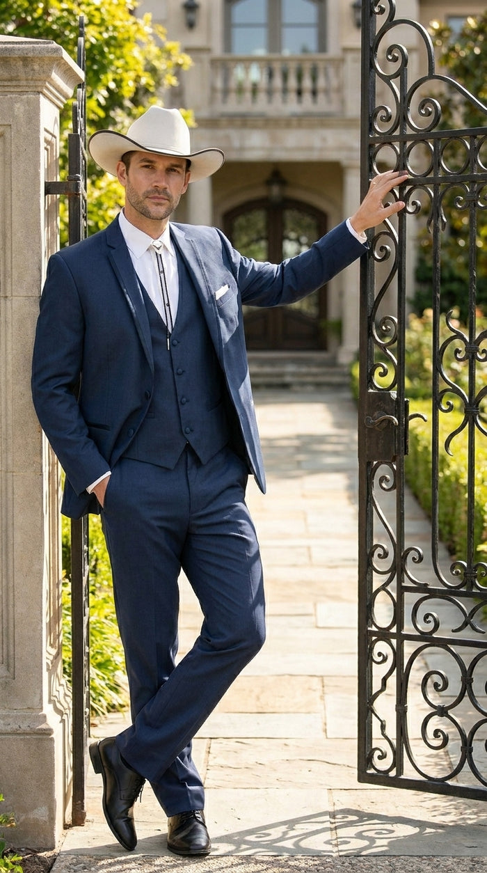 Men’s Slate Blue Western Sport Coat with Two Button Front, Notch Lapel Designer Blazer Jacket