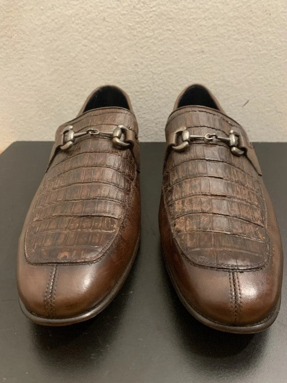 Mens Regal Brown Slip On Shoes Genuine Crocodile and Calfskin Leather