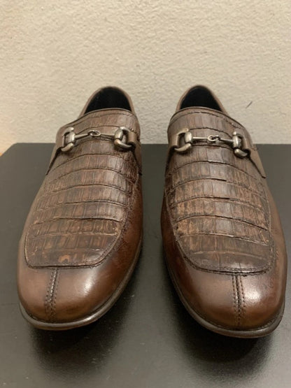 Mens Regal Brown Slip On Shoes Genuine Crocodile and Calfskin Leather
