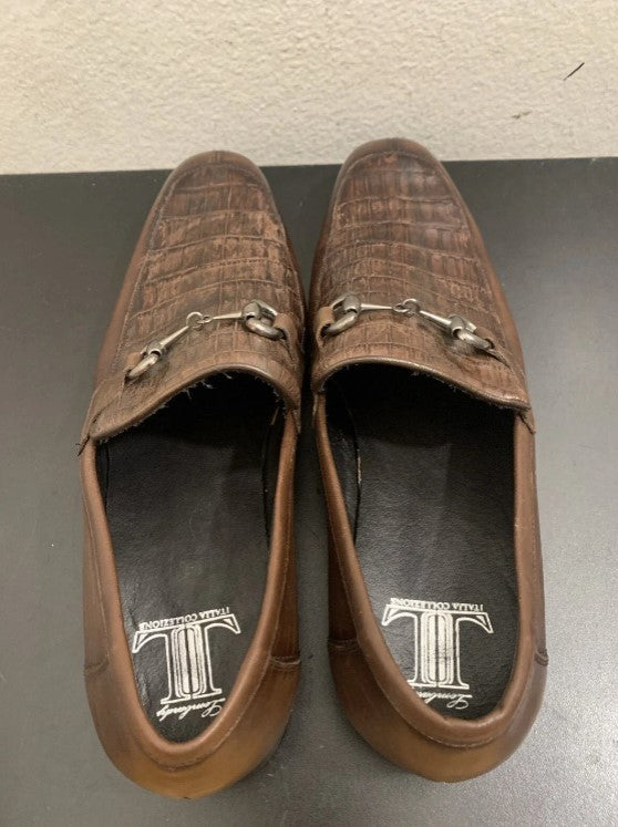 Mens Regal Brown Slip On Shoes Genuine Crocodile and Calfskin Leather