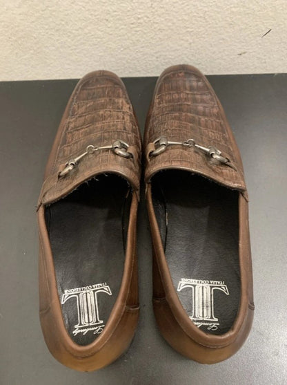 Mens Regal Brown Slip On Shoes Genuine Crocodile and Calfskin Leather