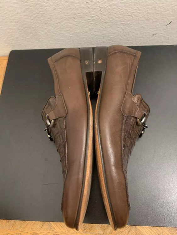 Mens Regal Brown Slip On Shoes Genuine Crocodile and Calfskin Leather