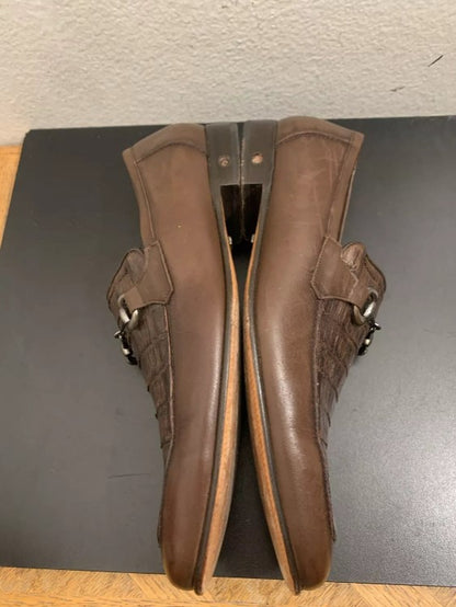 Mens Regal Brown Slip On Shoes Genuine Crocodile and Calfskin Leather
