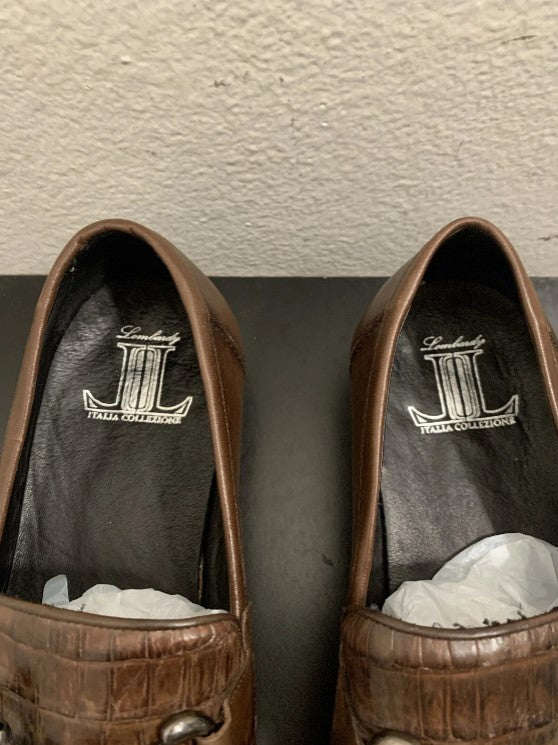 Mens Regal Brown Slip On Shoes Genuine Crocodile and Calfskin Leather