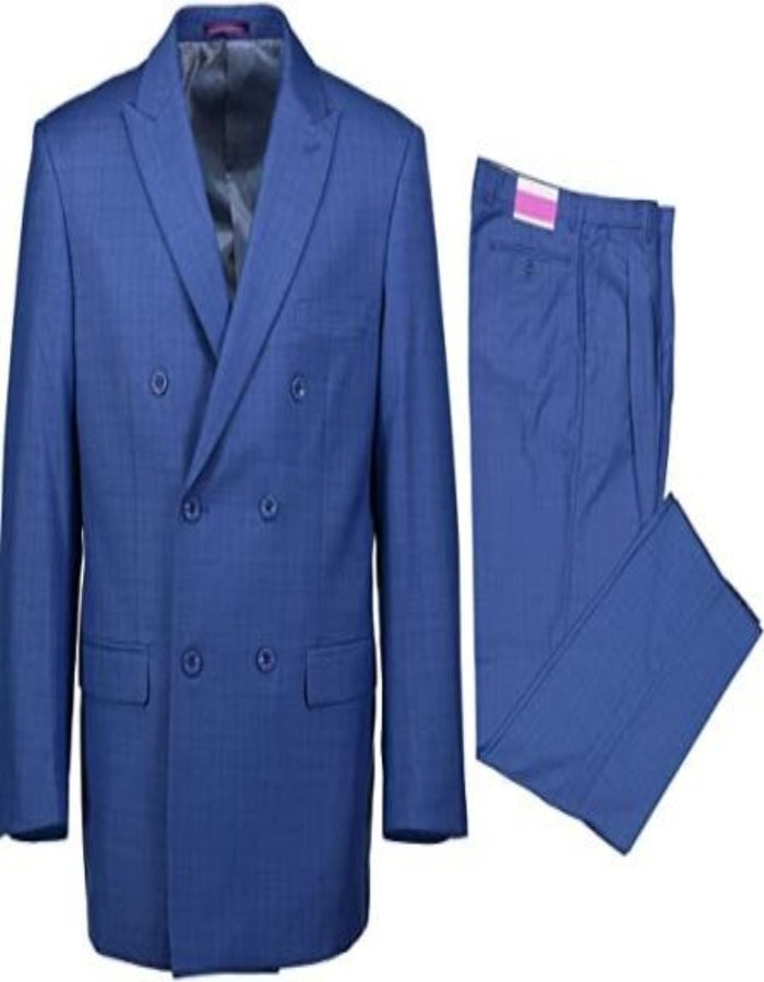 Men’s Royal Blue Plaid Double-Breasted Suit – 1920s Gangster Windowpane Wedding and Formal Suit