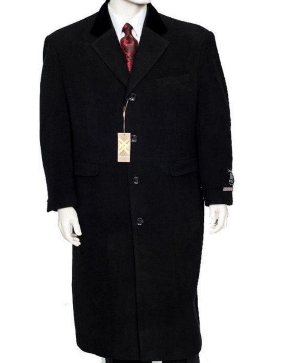Black Cashmere Chesterfield Overcoat  1920s Full Length Topcoat