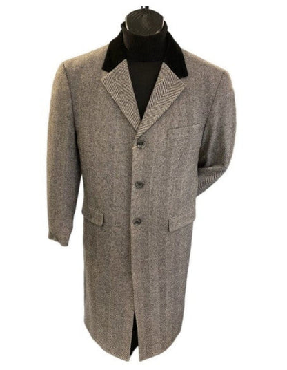 Herringbone Wool & Cashmere Chesterfield Overcoat  1920s Full Length