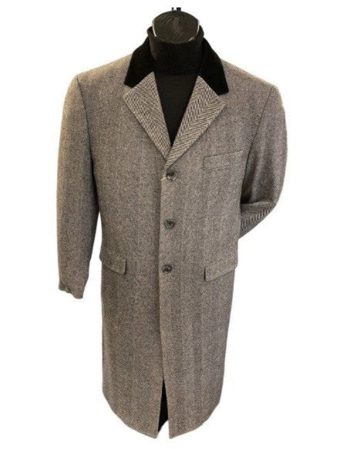 Herringbone Wool & Cashmere Chesterfield Overcoat  1920s Full Length