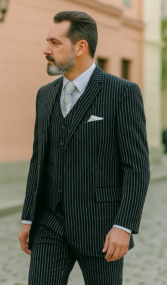 1920s Mens Suit - 1920s Mens Outfit - 1920s  costume  Bold Pinstripe  Black Suit