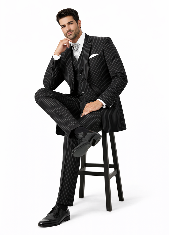 1920s Mens Suit - 1920s Mens Outfit - 1920s  costume  Bold Pinstripe  Black Suit