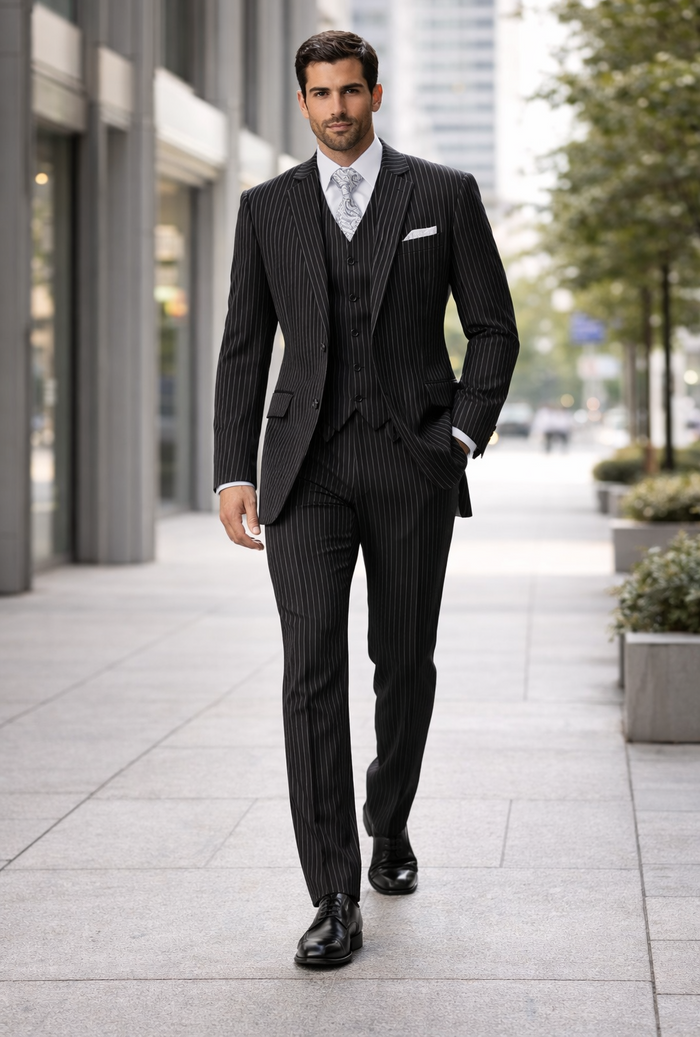 1920s Mens Suit - 1920s Mens Outfit - 1920s  costume  Bold Pinstripe  Black Suit