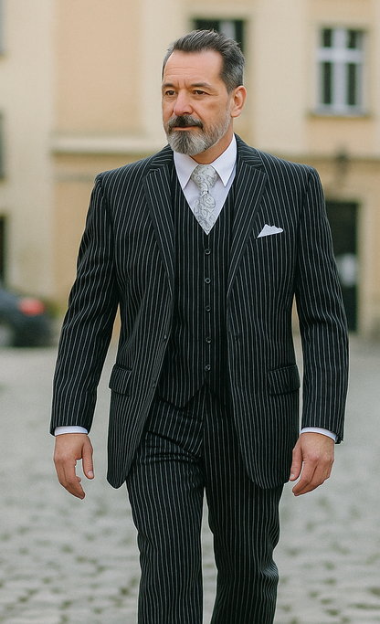 1920s Mens Suit - 1920s Mens Outfit - 1920s  costume  Bold Pinstripe  Black Suit