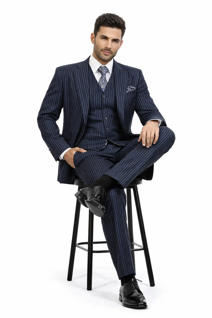 1920s Mens Suit - 1920s Mens Outfit - 1920s  costume  Bold Pinstripe  Navy