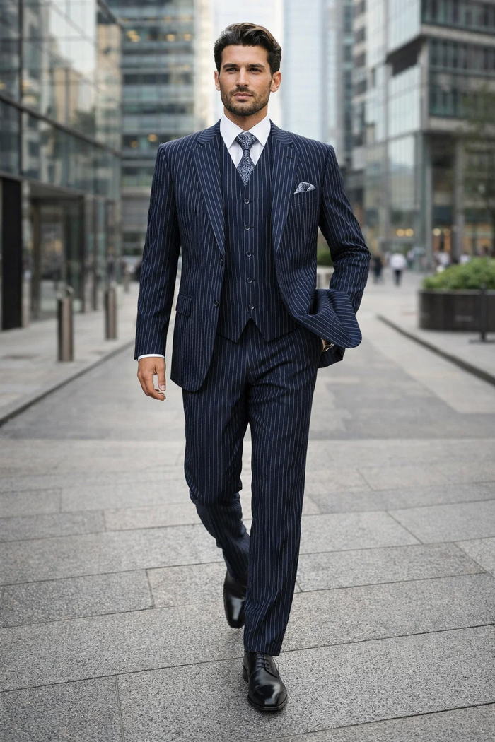 1920s Mens Suit - 1920s Mens Outfit - 1920s  costume  Bold Pinstripe  Navy