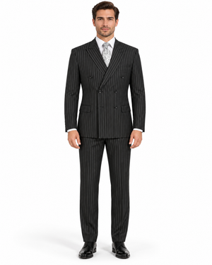 Pleated Suit - Mens Suits With Pleated Pant -  Regular Fit Suit - Bold Black Pinstripe Suit
