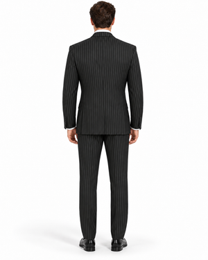 Pleated Suit - Mens Suits With Pleated Pant -  Regular Fit Suit - Bold Black Pinstripe Suit
