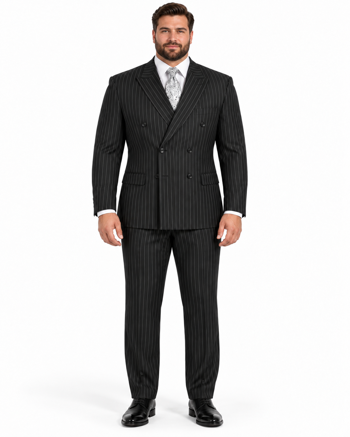 Pleated Suit - Mens Suits With Pleated Pant -  Regular Fit Suit - Bold Black Pinstripe Suit