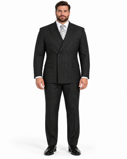 Pleated Suit - Mens Suits With Pleated Pant -  Regular Fit Suit - Bold Black Pinstripe Suit