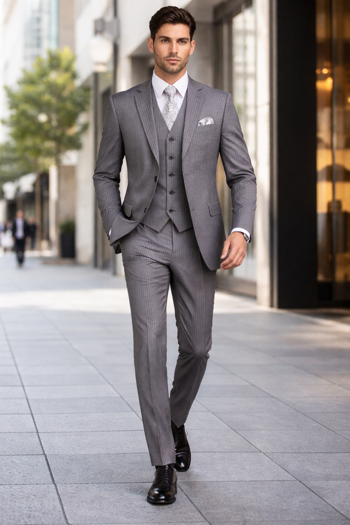 1920s Mens Suit - 1920s Mens Outfit - 1920s  costume  Bold Pinstripe  Suit  Grey