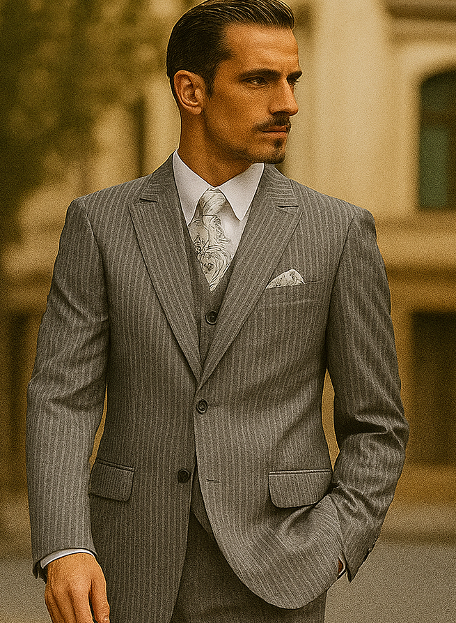 1920s Mens Suit - 1920s Mens Outfit - 1920s  costume  Bold Pinstripe  Suit  Grey
