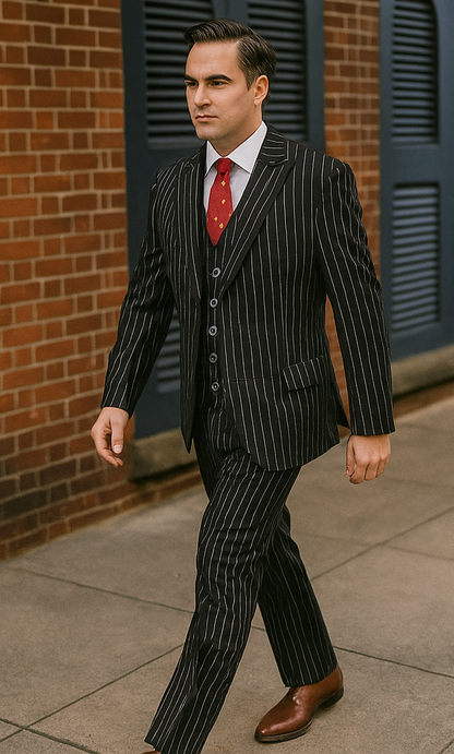 1920s Mens Suit - 1920s Mens Outfit - 1920s costume  Bold Pinstripe Suit in  Black