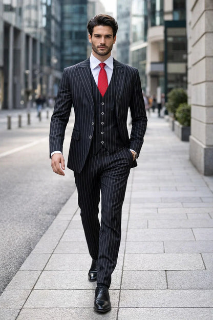 1920s Mens Suit - 1920s Mens Outfit - 1920s costume  Bold Pinstripe Suit in  Black