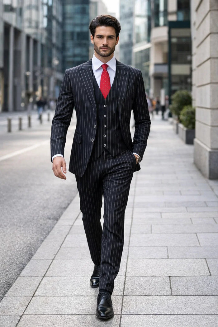 1920s Mens Suit - 1920s Mens Outfit - 1920s costume  Bold Pinstripe Suit in  Black