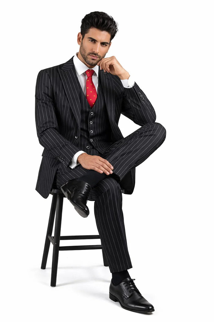 1920s Mens Suit - 1920s Mens Outfit - 1920s costume  Bold Pinstripe Suit in  Black