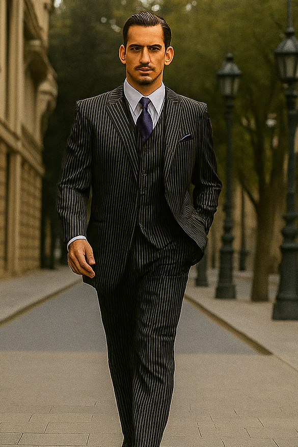 1920s Mens Suit - 1920s Mens Outfit - 1920s  costume  Bold Pinstripe Wide Suit Black