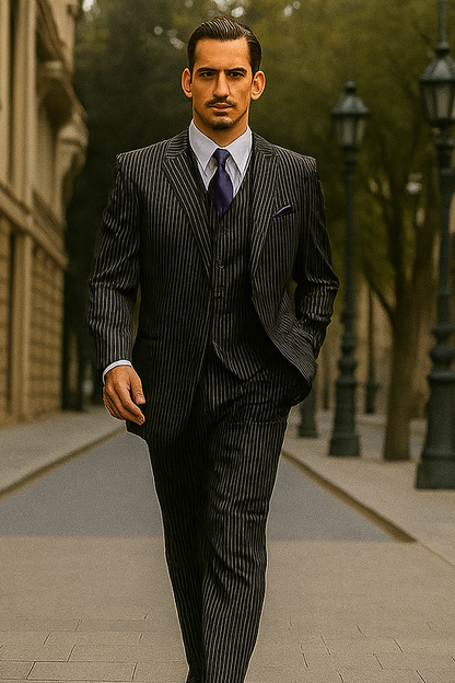 1920s Mens Suit - 1920s Mens Outfit - 1920s  costume  Bold Pinstripe Wide Suit Black