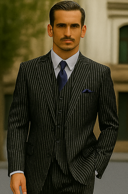 1920s Mens Suit - 1920s Mens Outfit - 1920s  costume  Bold Pinstripe Wide Suit Black