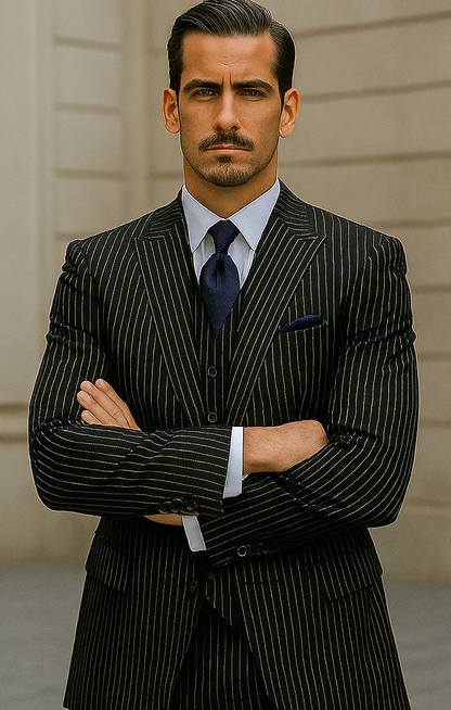 1920s Mens Suit - 1920s Mens Outfit - 1920s  costume  Bold Pinstripe Wide Suit Black