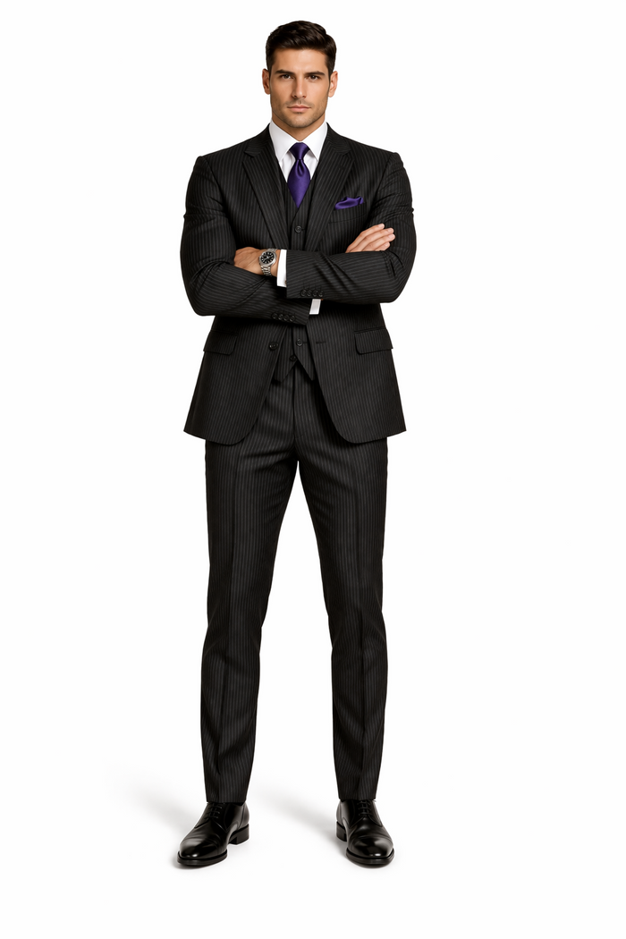 1920s Mens Suit - 1920s Mens Outfit - 1920s  costume  Bold Pinstripe Wide Suit Black