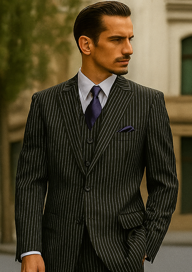 1920s Mens Suit - 1920s Mens Outfit - 1920s  costume  Bold Pinstripe Wide Suit Black