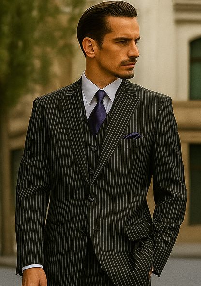 1920s Mens Suit - 1920s Mens Outfit - 1920s  costume  Bold Pinstripe Wide Suit Black