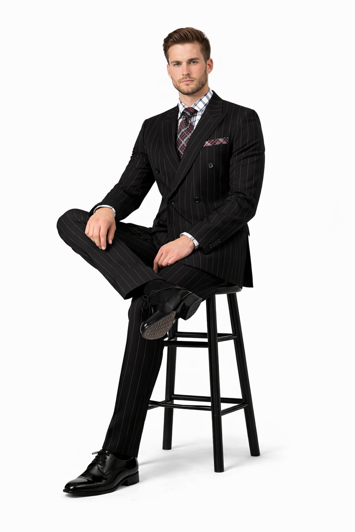 1920s Mens Suit - 1920s Mens Outfit - 1920s  costume  Bold Pinstripe Wide Suit in Black