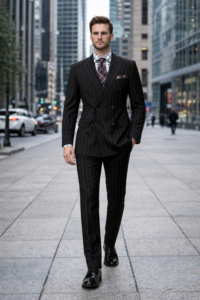 1920s Mens Suit - 1920s Mens Outfit - 1920s  costume  Bold Pinstripe Wide Suit in Black