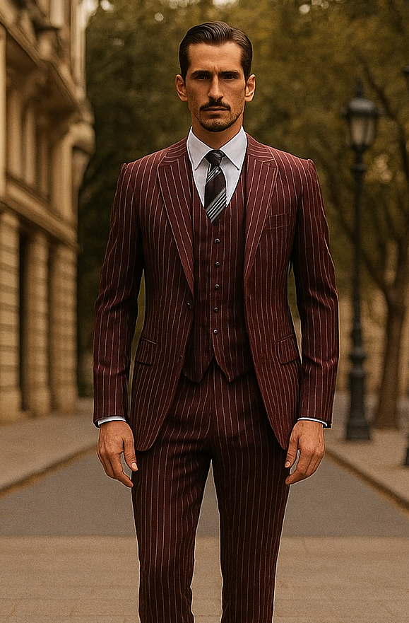 1920s Mens Suit - 1920s Mens Outfit - 1920s  costume  Bold Pinstripe Wide Suit in Burgundy