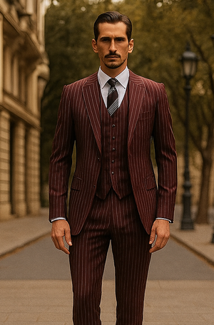 1920s Mens Suit - 1920s Mens Outfit - 1920s  costume  Bold Pinstripe Wide Suit in Burgundy