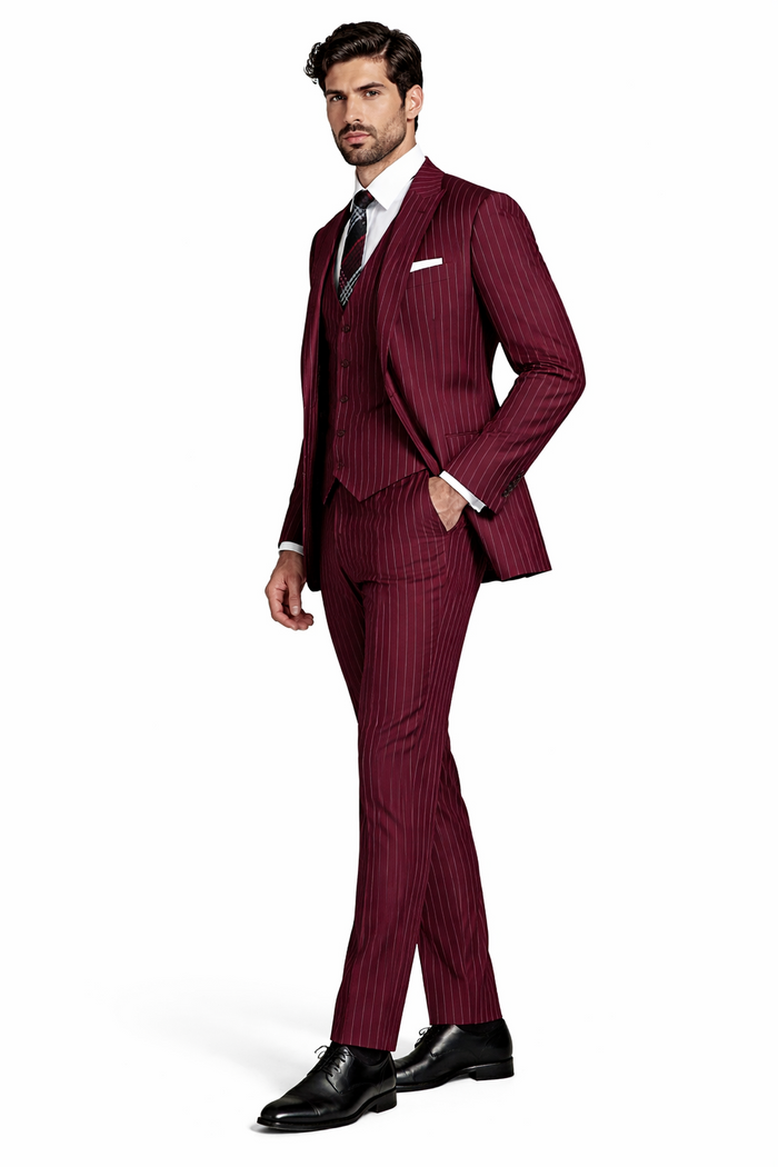 1920s Mens Suit - 1920s Mens Outfit - 1920s  costume  Bold Pinstripe Wide Suit in Burgundy