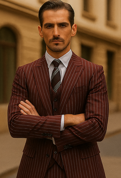 1920s Mens Suit - 1920s Mens Outfit - 1920s  costume  Bold Pinstripe Wide Suit in Burgundy